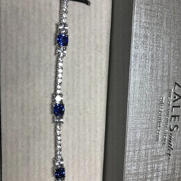 Lab-Created Blue and White Sapphire Line Bracelet